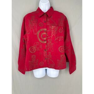 90s Vintage Jacket Womens Medium Red Gold Button Lightweight Y2K Artsy